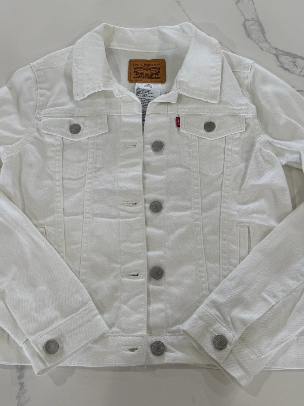Levi's Girls White Denim Trucker Jacket Size L (12/13) Jean Coat Button Up
